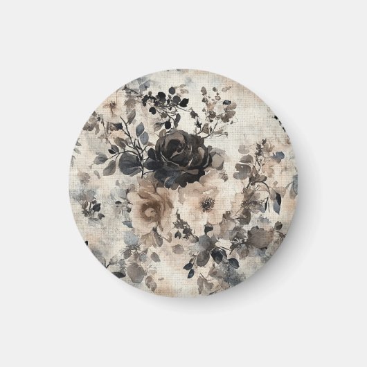 Aimant Roses vintages d'aquarelle en beige, noir, crème (Devant)