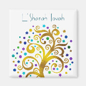Aimant Rosh Hashanah Or Bleu Arbre moderne de vie Chic (Devant)