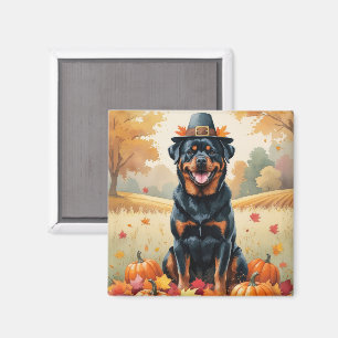 Aimant Rottweiler À L'Automne Quitte L'Art Thanksgiving