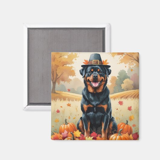Aimant Rottweiler À L'Automne Quitte L'Art Thanksgiving (Recto/Verso)