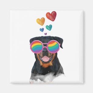 Aimant Rottweiler Chien avec Coeurs Saint-Valentin