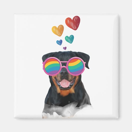 Aimant Rottweiler Chien avec Coeurs Saint-Valentin (Devant)