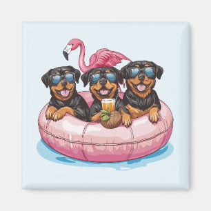 Aimant Rottweiler Chiens Flamant rose de la piscine d'été