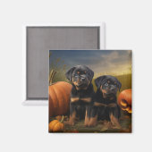 Aimant Rottweiler Chiot Automne Citrouille de plaisir (Recto/Verso)