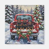 Aimant Rottweiler Christmas Red Truck Holiday (Devant)
