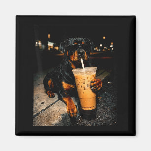 Aimant Rottweiler cool buvant un café glacé art de chien