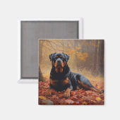 Aimant Rottweiler dans les feuilles d'automne automne aut (Recto/Verso)