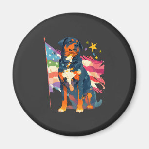 Aimant Rottweiler patriotique avec art de drapeau américa