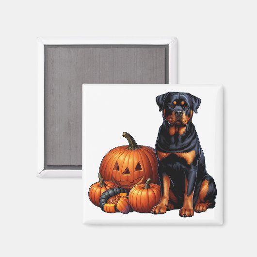 Aimant Rotweiler Chien assis par des Citrouilles d'Hallow (Recto/Verso)