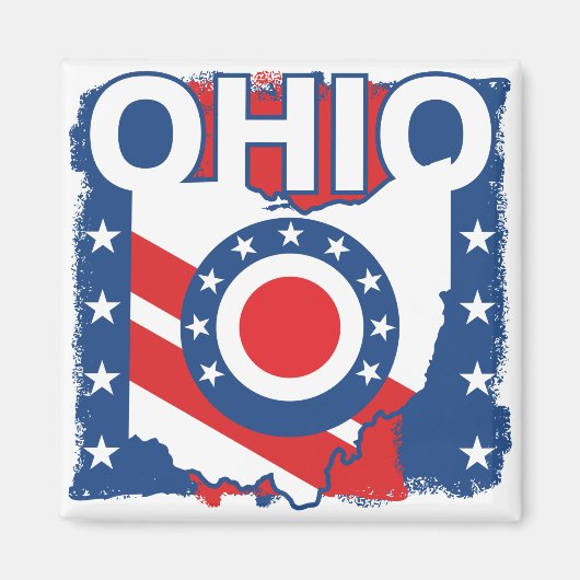 Aimant Rouge blanc et bleu Patriotique Grunge Ohio (Devant)