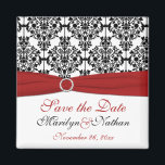 Aimant Rouge, blanc et noir Mariage damassé Favoriser l'a<br><div class="desc">Ceci enregistre la date de l'aimant correspond aux invitations et autres éléments indiqués ci-dessous. Vous pouvez également le customiser pour dire "Merci" et l'utiliser comme une faveur de mariage pour vos invités. S'il y a d'autres articles correspondants dont vous avez besoin,  s'il vous plaît envoyez-moi votre demande par courriel.</div>