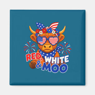 Aimant Rouge blanc et vache highland drôle patriotique Ét