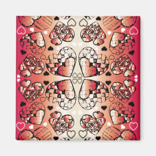 Aimant Rouge et blanc Whimsical Romantic Hearts motif