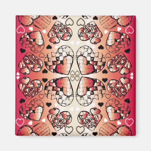 Aimant Rouge et blanc Whimsical Romantic Hearts motif (Devant)