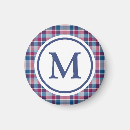 Aimant Rouge et Bleu Plaid Classique Monogramme (Devant)