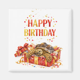 Aimant Rouge et or Joyeux anniversaire cadeau tortue Sulc