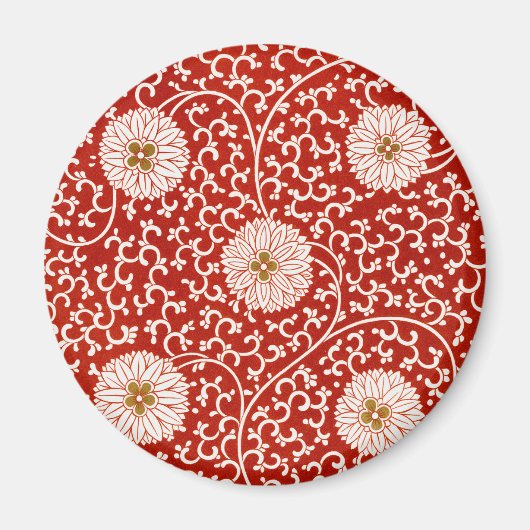 Aimant Rouge Floral Vibrant Ornate Classé Motif (Devant)