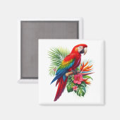 Aimant Rouge macaw tropical floral (Recto/Verso)