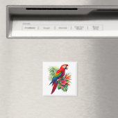 Aimant Rouge macaw tropical floral (In Situ (Lave-vaisselle))