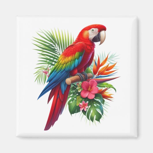 Aimant Rouge macaw tropical floral (Devant)