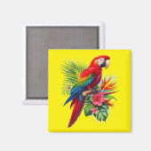 Aimant Rouge macaw tropical floral (Recto/Verso)