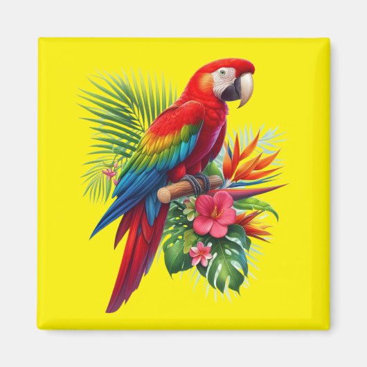 Aimant Rouge macaw tropical floral (Devant)