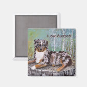 Aimant Rouge Merle Aussie - Belle Fleur (Recto/Verso)
