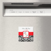 Aimant Rouge Monogramme Mariage damassé (In Situ (Lave-vaisselle))