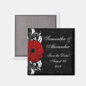 Aimant Rouge+Noir+Blanc Gerbera Daisy Enregistrer la date (Recto/Verso)