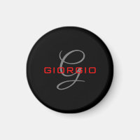 Rouge noir Votre nom Monogramme initial Moderne