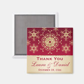 Aimant Rouge, Parties scintillant d'or Snowflakes mariage (Recto/Verso)
