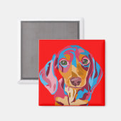 Aimant Rouge Réfrigérateur Dachshund (Recto/Verso)