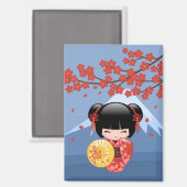 Aimant Rouge Sakura Kokeshi Cute Geisha Blue Mountain (Recto/Verso)