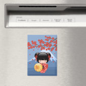 Aimant Rouge Sakura Kokeshi Cute Geisha Blue Mountain (In Situ (Lave-vaisselle))