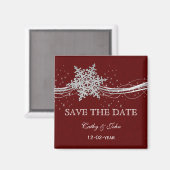 Aimant rouge Silver Snowflakes hiver enregistrer la date (Recto/Verso)