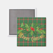 Aimant Rouge vert de Noël Plaid avec couronne (Recto/Verso)