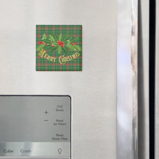 Aimant Rouge vert de Noël Plaid avec couronne (In situ (réfrigérateur))