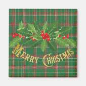 Aimant Rouge vert de Noël Plaid avec couronne (Devant)