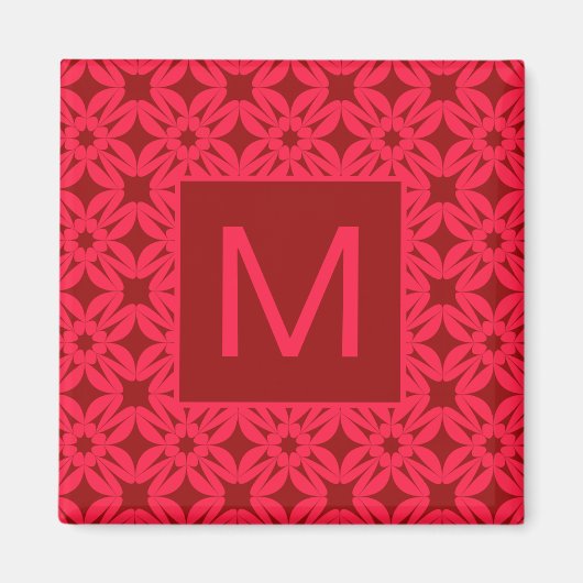 Aimant Rouge vif motif orné monogrammé (Devant)