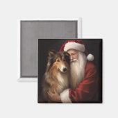 Aimant Rough Collie Avec Noël Festif Du Père Noël (Recto/Verso)