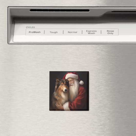 Aimant Rough Collie Avec Noël Festif Du Père Noël (In Situ (Lave-vaisselle))