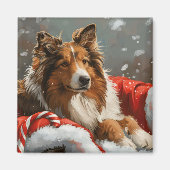 Aimant Rough Collie Chien Festif de Noël (Devant)