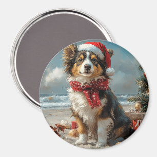 Aimant Rough Collie Chien Noël Plage Vintage