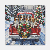 Aimant Rough Collie Christmas Red Truck Holiday (Devant)