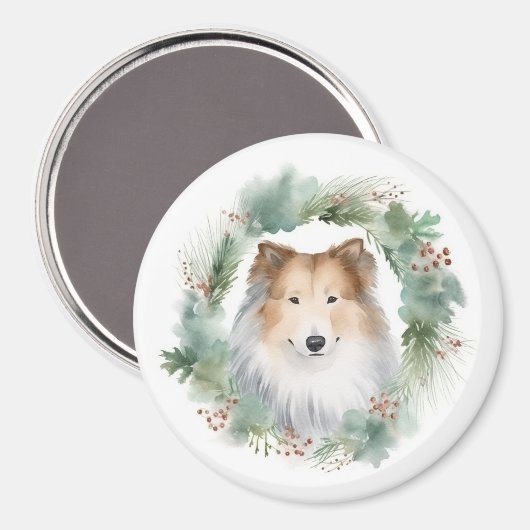 Aimant Rough Collie Christmas Wreath Festive Pup (Recto/Verso)