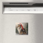 Aimant Rough Collie dans la neige de Noël (In Situ (Lave-vaisselle))