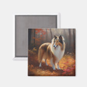 Aimant Rough Collie dans l'automne Leaves automne Inspire (Recto/Verso)