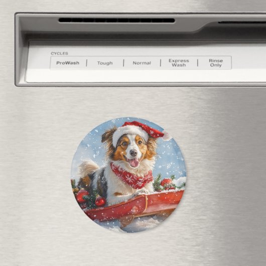 Aimant Rough Collie Dog in Sledge Let Snow Christmas (In Situ (Lave-vaisselle))