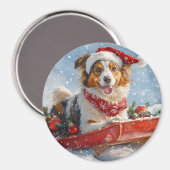 Aimant Rough Collie Dog in Sledge Let Snow Christmas (Recto/Verso)