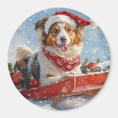 Aimant Rough Collie Dog in Sledge Let Snow Christmas (Devant)